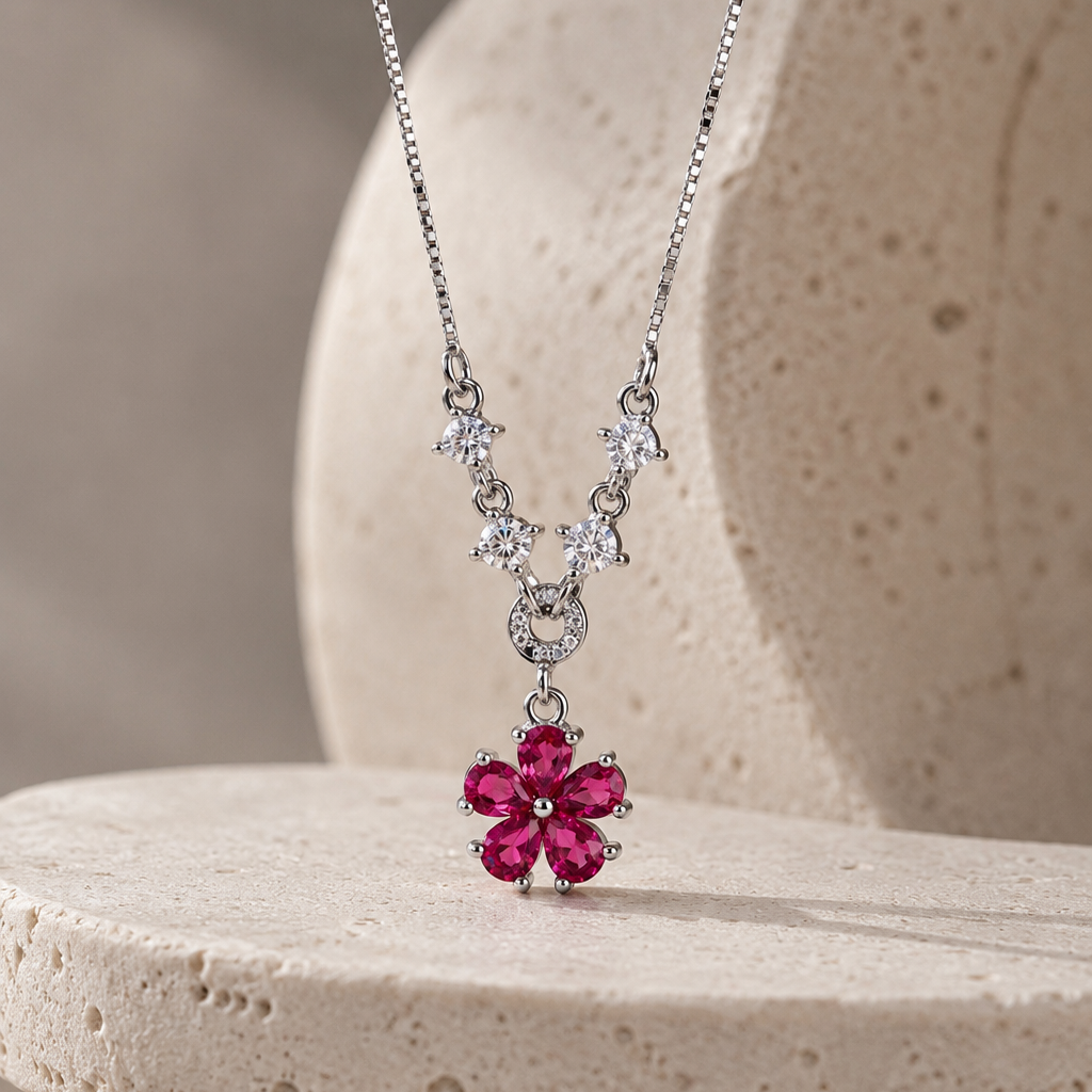 Fleur Rouge 925 Sterling Silver Necklace