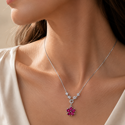 Fleur Rouge 925 Sterling Silver Necklace