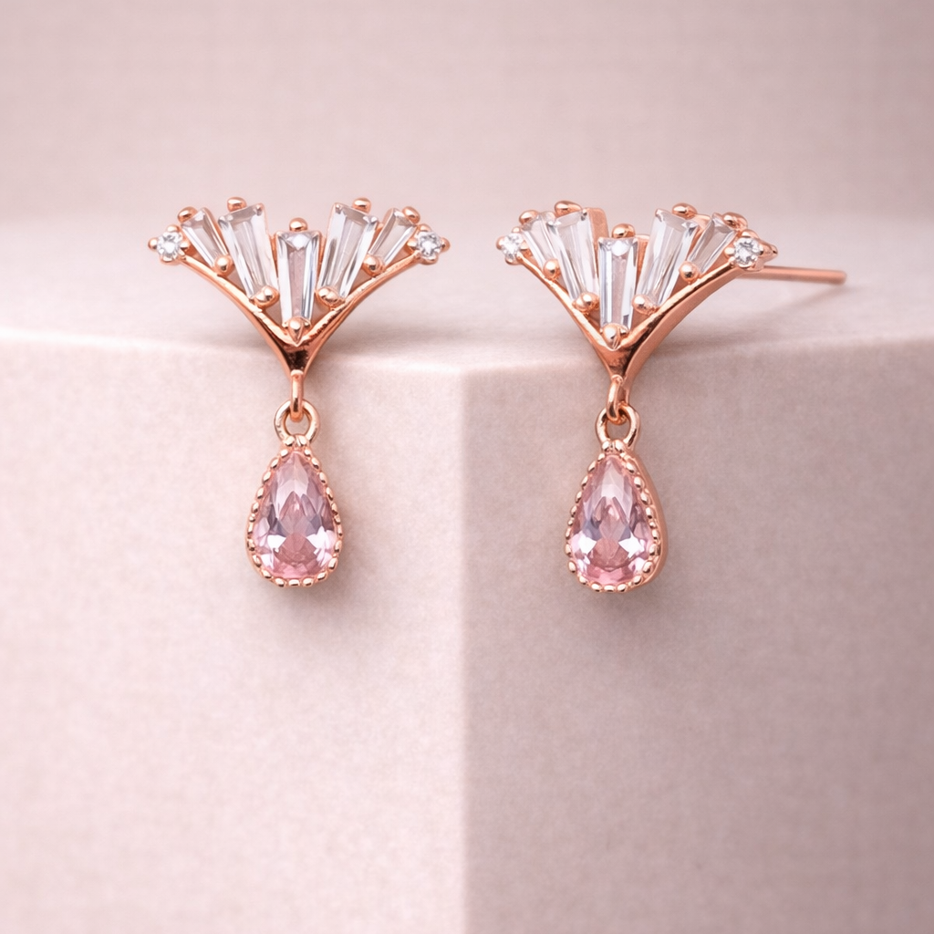 Rosé Fan 925 Sterling Silver Earrings