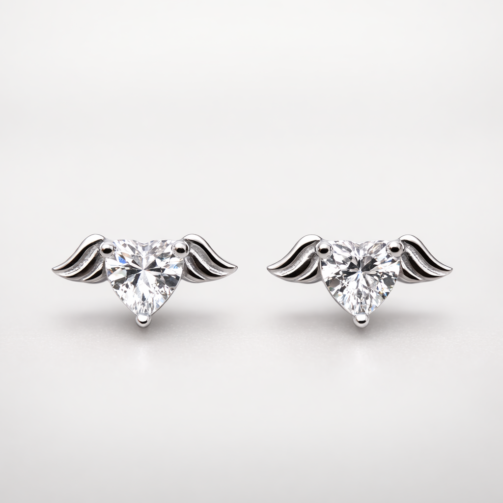 Celestial Heart Wings 925 Sterling Silver Earrings