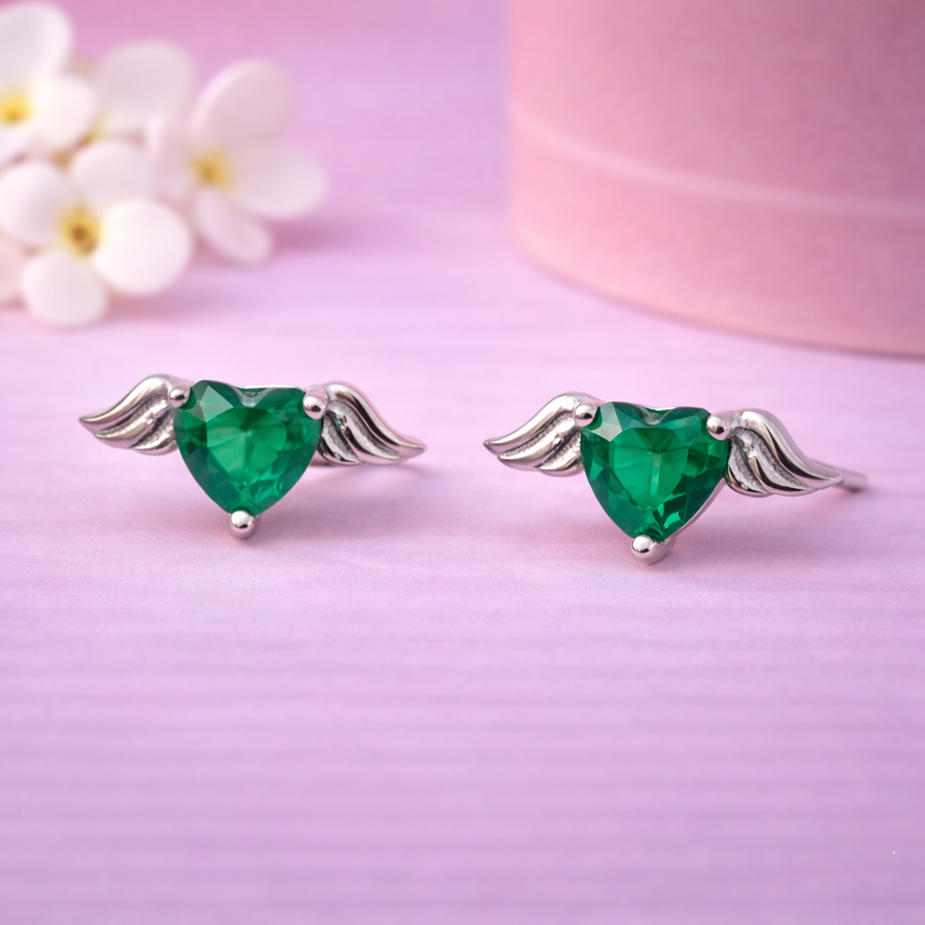 Celestial Heart Wings 925 Sterling Silver Earrings