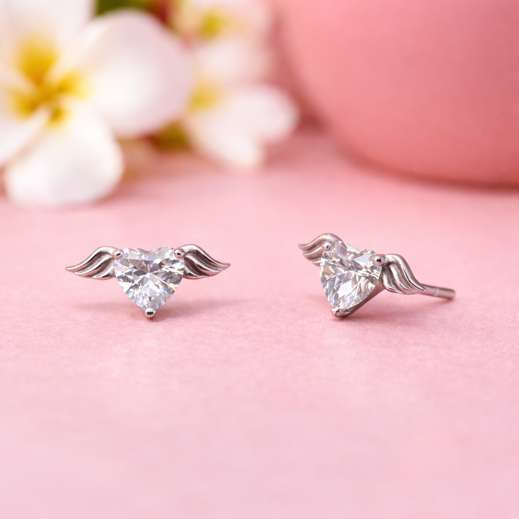 Celestial Heart Wings 925 Sterling Silver Earrings