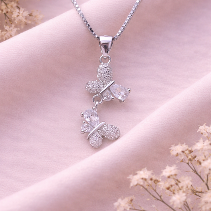 Twin Flutter 925 Sterling Silver Necklace