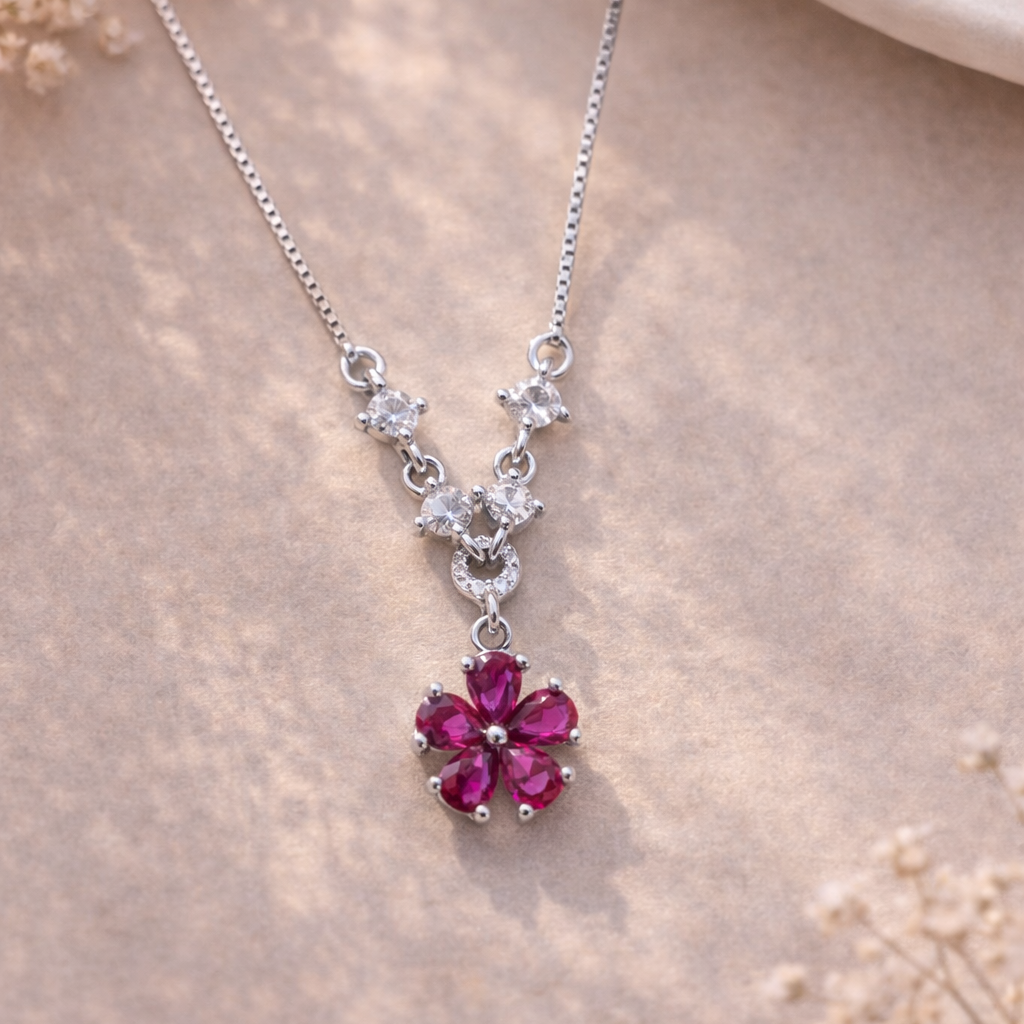 Fleur Rouge 925 Sterling Silver Necklace