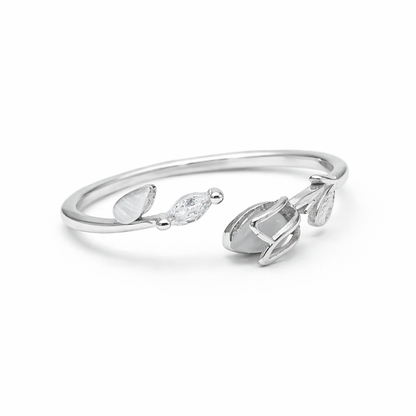 Twin Bloom 925 Sterling Silver Ring(Adjustable)