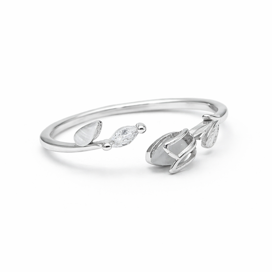 Twin Bloom 925 Sterling Silver Ring(Adjustable)