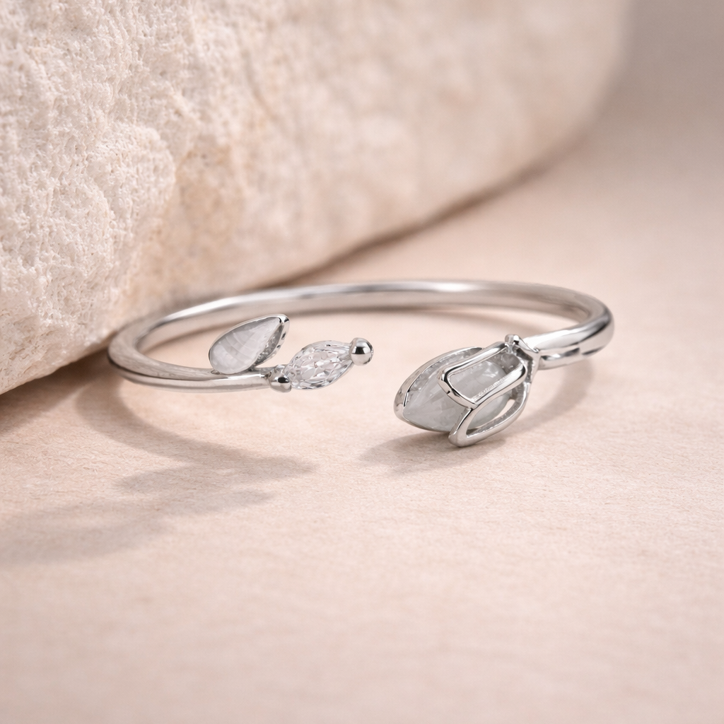 Twin Bloom 925 Sterling Silver Ring(Adjustable)