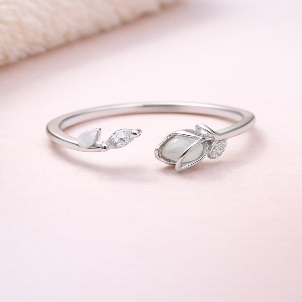 Twin Bloom 925 Sterling Silver Ring(Adjustable)