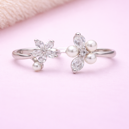 Pearl Petal Spark 925 Sterling Silver Ring(Adjustable)